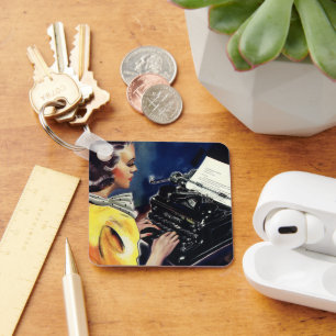 Vintage Business Executive Secretary Typing Letter Keychain