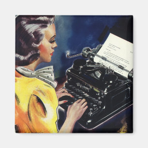 Vintage Business Executive Secretary Typing Letter Magnet