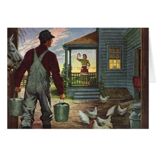 Vintage Business Farm with Farmer and Chickens