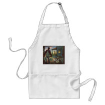 Vintage Business, Farm with Farmer and Chickens Adult Apron