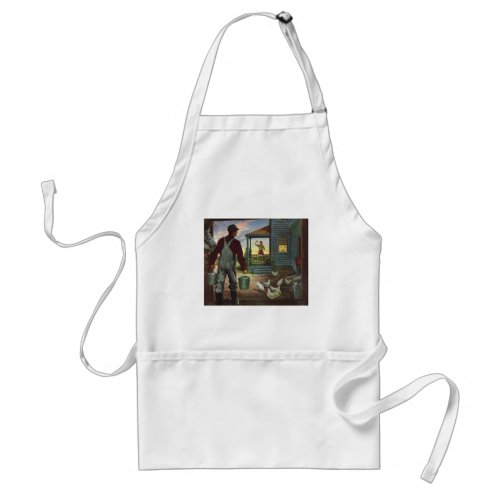 Vintage Business Farm with Farmer and Chickens Adult Apron