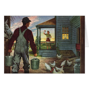 Vintage Business, Farm with Farmer and Chickens Cards