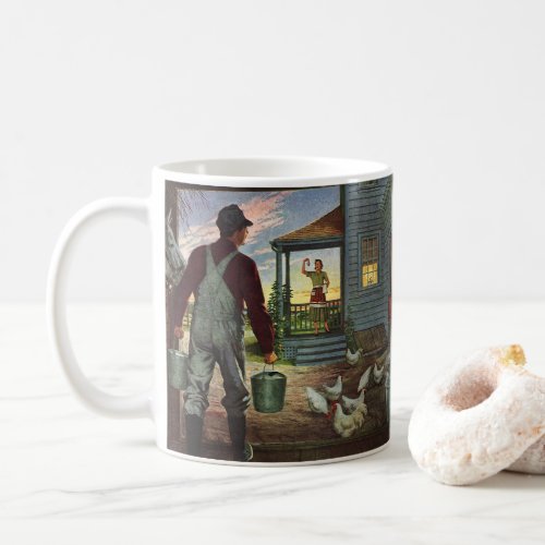 Vintage Business Farm with Farmer and Chickens Coffee Mug