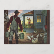 Vintage Business, Farm with Farmer and Chickens Postcard
