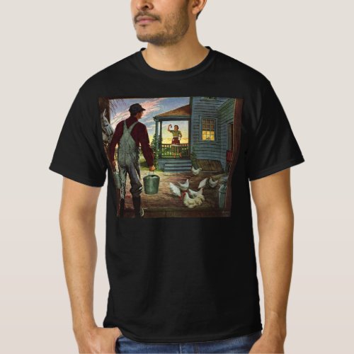 Vintage Business Farm with Farmer and Chickens T_Shirt