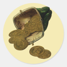 Vintage Business Finance, Gold Coin Money in Purse Classic Round Sticker