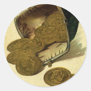 Vintage Business Finance, Gold Coin Money in Purse Classic Round Sticker
