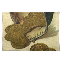 Vintage Business Finance, Gold Coin Money in Purse Cloth Placemat