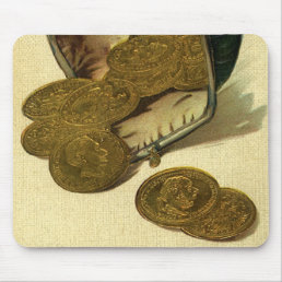 Vintage Business Finance, Gold Coin Money in Purse Mouse Pad