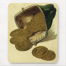 Vintage Business Finance, Gold Coin Money in Purse Mouse Pad