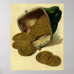 Vintage Business Finance, Gold Coin Money in Purse Poster