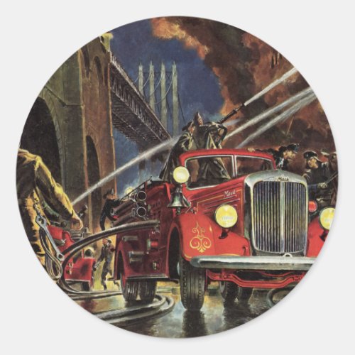 Vintage Business Firemen Firefighters Fire Trucks Classic Round Sticker