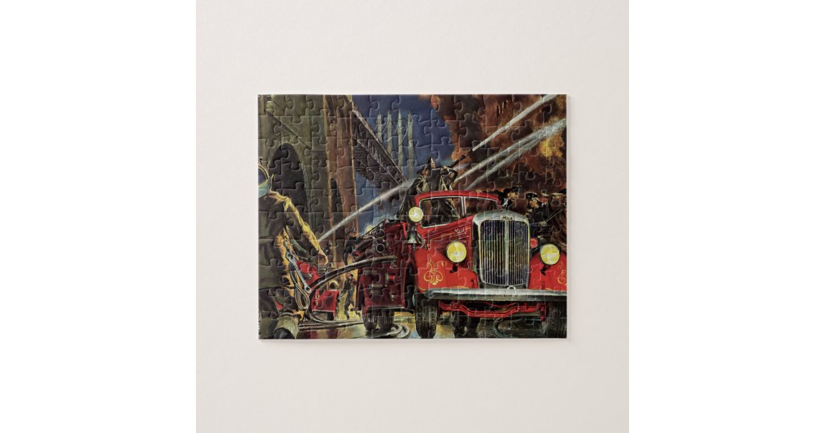 Vintage Business, Firemen Firefighters Fire Trucks Jigsaw Puzzle | Zazzle