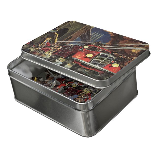 Vintage Business, Firemen Firefighters Fire Trucks Jigsaw Puzzle (Lid Open)
