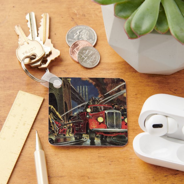 Vintage Business, Firemen Firefighters Fire Trucks Keychain (Desk)