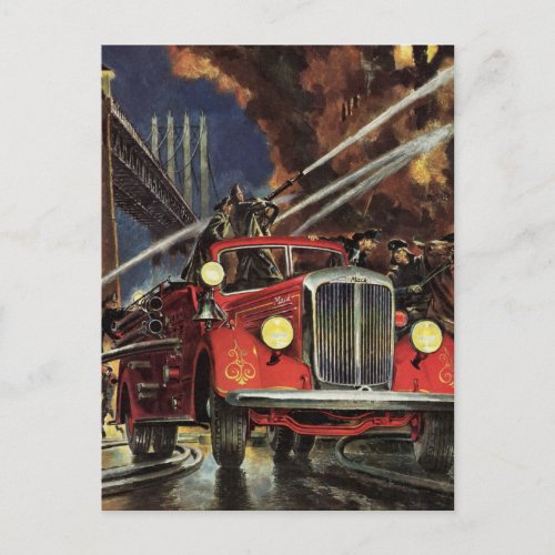 Vintage Business Firemen Firefighters Fire Trucks Postcard