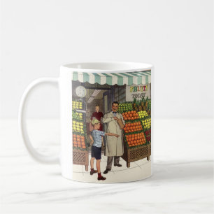 Vintage Business, Fruit Stand with Grocer and Boy Coffee Mug