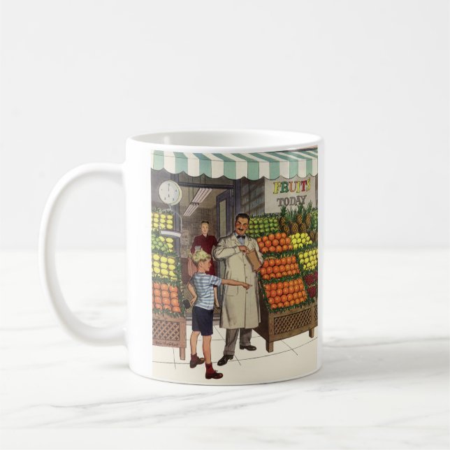 Vintage Business, Fruit Stand with Grocer and Boy Coffee Mug (Left)