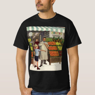 Vintage Business, Fruit Stand with Grocer and Boy T-Shirt