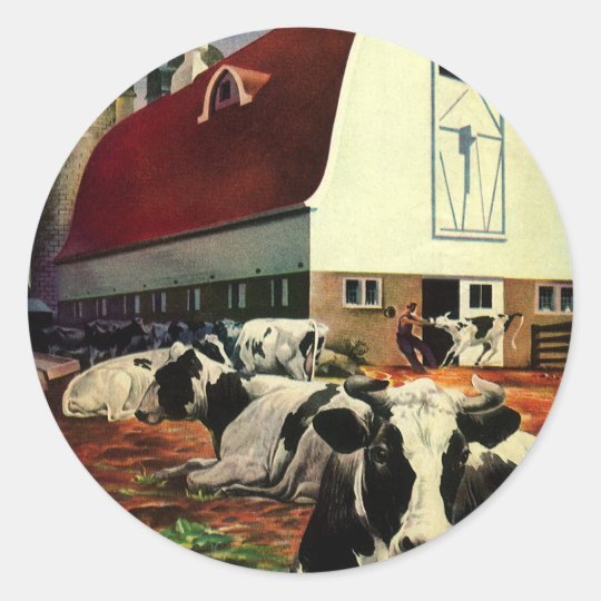 Vintage Business, Holstein Milk Cows on Dairy Farm Classic Round Sticker