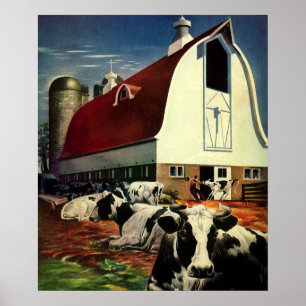 Vintage Business, Holstein Milk Cows on Dairy Farm Poster
