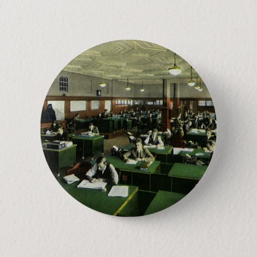 Vintage Business Journalists in Newspaper Office Button