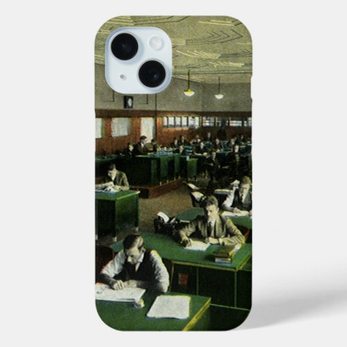 Vintage Business Journalists in Newspaper Office iPhone 15 Case