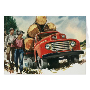 Vintage Business, Logging Truck with Lumberjacks Cards