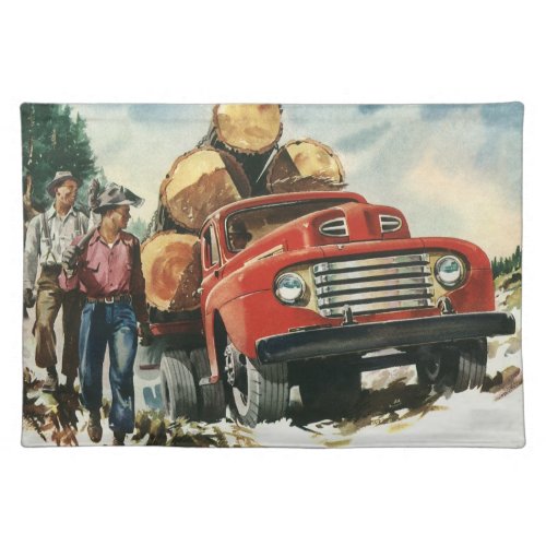 Vintage Business Logging Truck with Lumberjacks Cloth Placemat