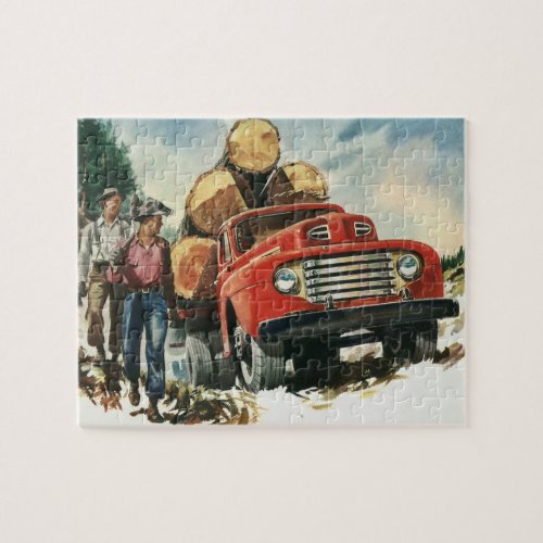 Vintage Business Logging Truck with Lumberjacks Jigsaw Puzzle