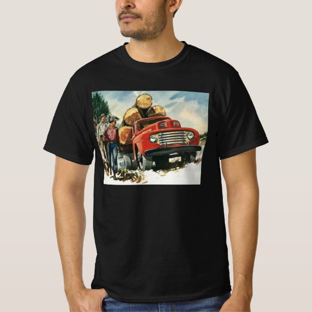 Vintage Business, Logging Truck with Lumberjacks T-Shirt (Front)