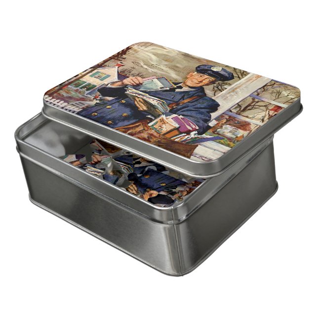 Vintage Business, Mailman Delivering Mail Letters Jigsaw Puzzle (Lid Open)