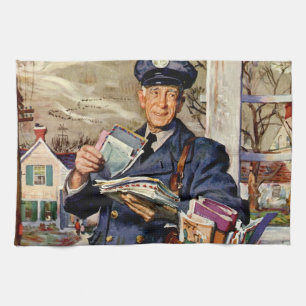 Vintage Business, Mailman Delivering Mail Letters Kitchen Towel
