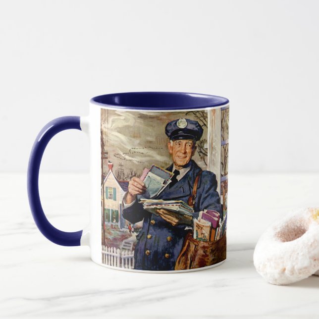 Vintage Business, Mailman Delivering Mail Letters Mug (With Donut)