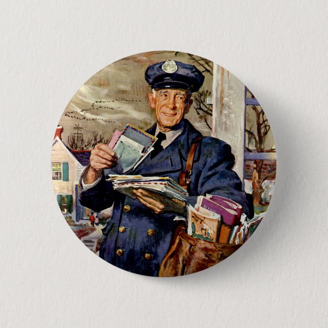 Vintage Business, Mailman Delivering Mail Letters Pinback Button (Front)