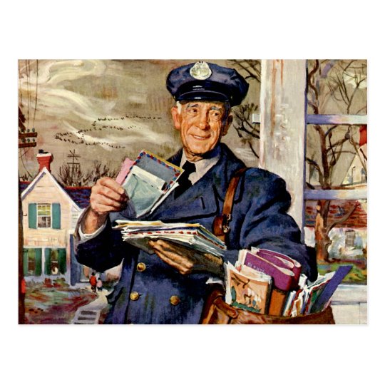 Vintage Business, Mailman Delivering Mail Letters Postcard