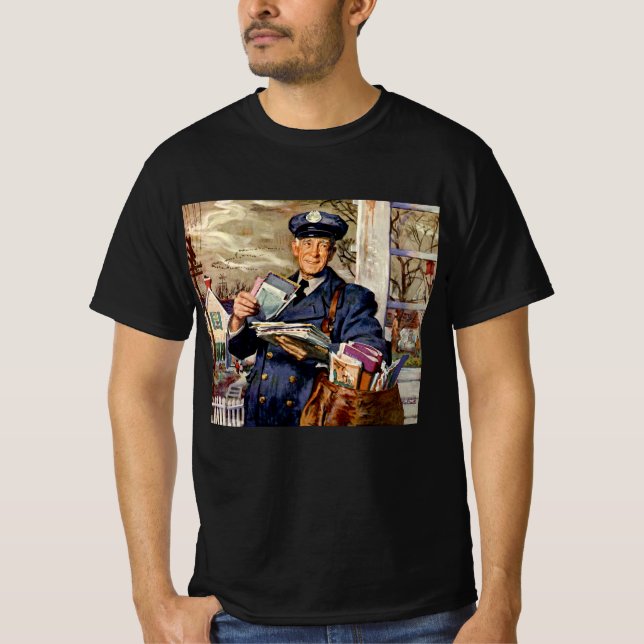 Vintage Business, Mailman Delivering Mail Letters T-Shirt (Front)