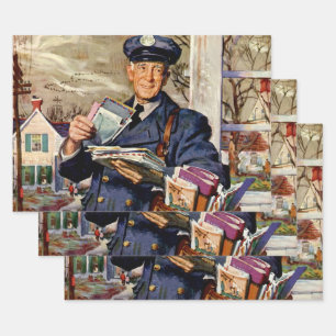 Vintage Business, Mailman Delivering Mail Letters Wrapping Paper Sheets