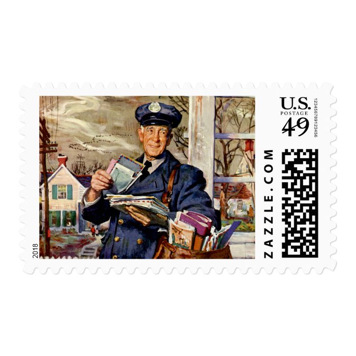 Vintage Business, Mailman Mail Delivering Letters Postage Stamp Zazzle