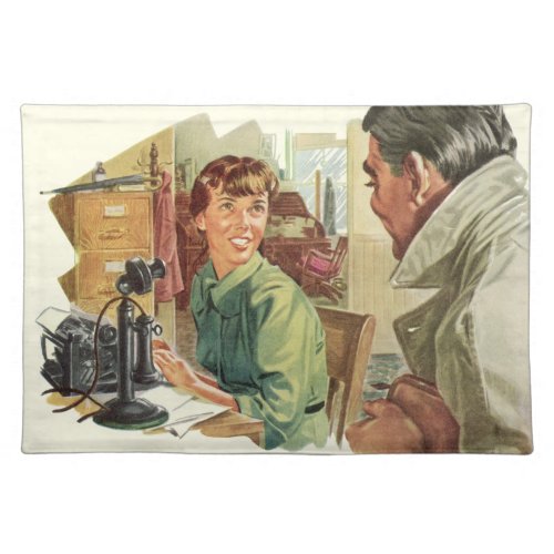 Vintage Business Office CEO Boss and Secretary Cloth Placemat
