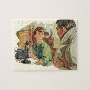Vintage Business Office, CEO Boss and Secretary Jigsaw Puzzle