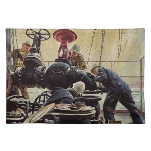 Vintage Business Oil Platform on the Ocean Cloth Placemat