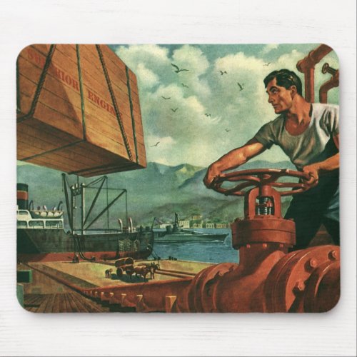 Vintage Business Oil Tanker Ship with Dock Worker Mouse Pad