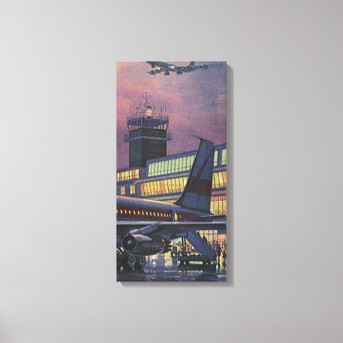 Vintage Business Passengers on Airplane at Airport Canvas Print