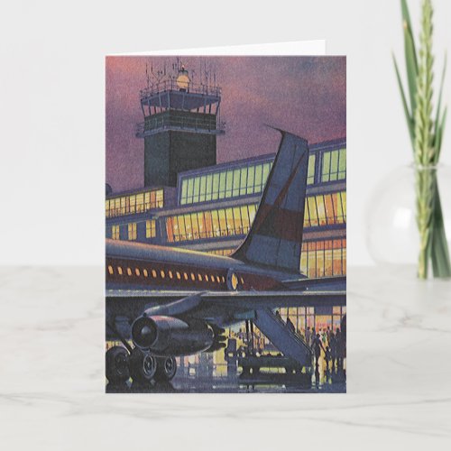 Vintage Business Passengers on Airplane at Airport Card