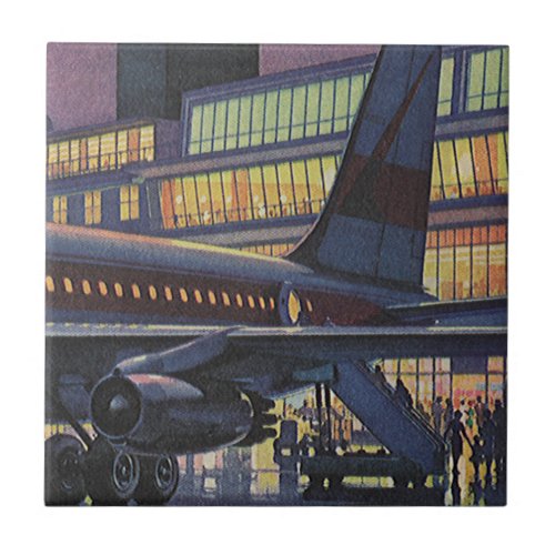 Vintage Business Passengers on Airplane at Airport Ceramic Tile