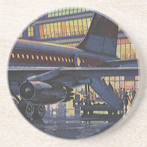 Vintage Business Passengers on Airplane at Airport Coaster