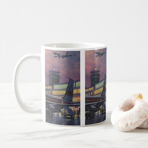 Vintage Business Passengers on Airplane at Airport Coffee Mug