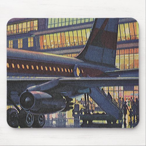 Vintage Business Passengers on Airplane at Airport Mouse Pad