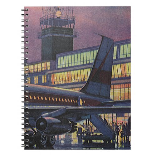 Vintage Business Passengers on Airplane at Airport Notebook